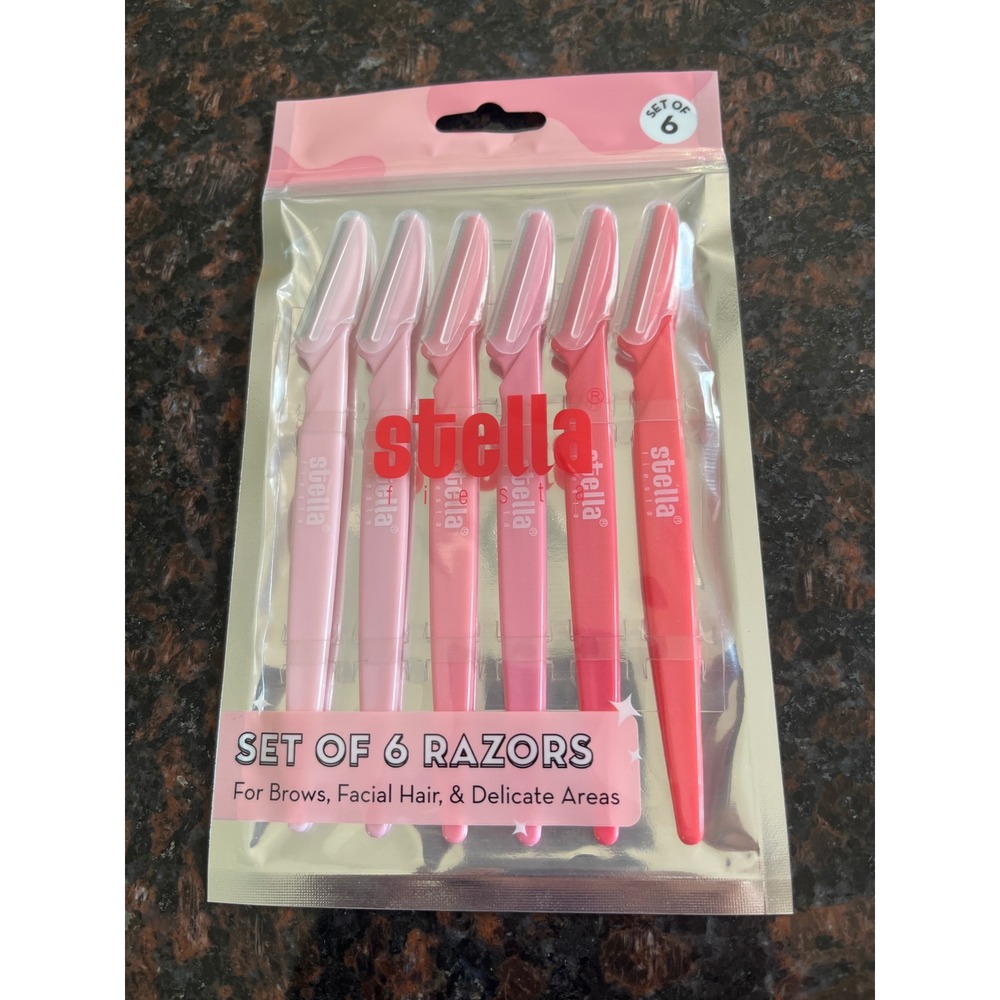 Stella‎ Fiesta 6 Pack Eyebrow Razors Facial Hair Dermaplaning Tools Pink Red NEW